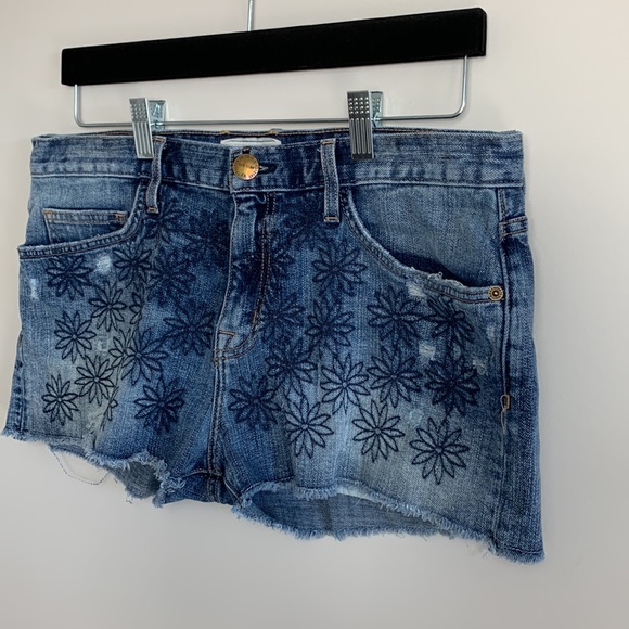Current/Elliott The Boyfriend Short Denim Embroidered Blue - Picture 6 of 10